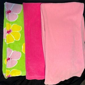 LILLY PULITZER 3 Pair of Lounge Pants, Green Floral, Bright Pink, Peach Pink